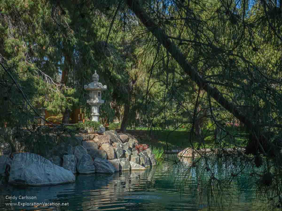Photo of the Kasuga-doro lantern in Rohoen Japanese Friendship Garden in Phoenix, Arizona &copy; Cindy Carlsson at ExplorationVacation.net