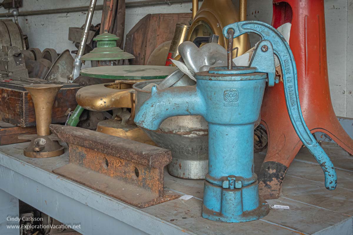 Photo of assorted items inside the metal fabrication shop at the Bally Blacksmith Shop in Grand Marais, Minnesota &copy; Cindy Carlsson at ExplorationVacation.net