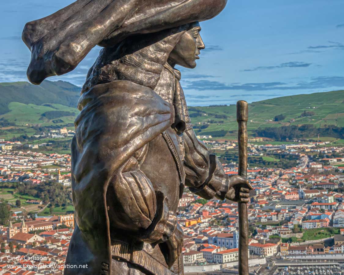 photo of a statue of King Alfonso VI overlooking the cit of Angra do Heroismo on Terceira in Portugal's Azores Islands &copy; Cindy Carlsson at ExplorationVacation