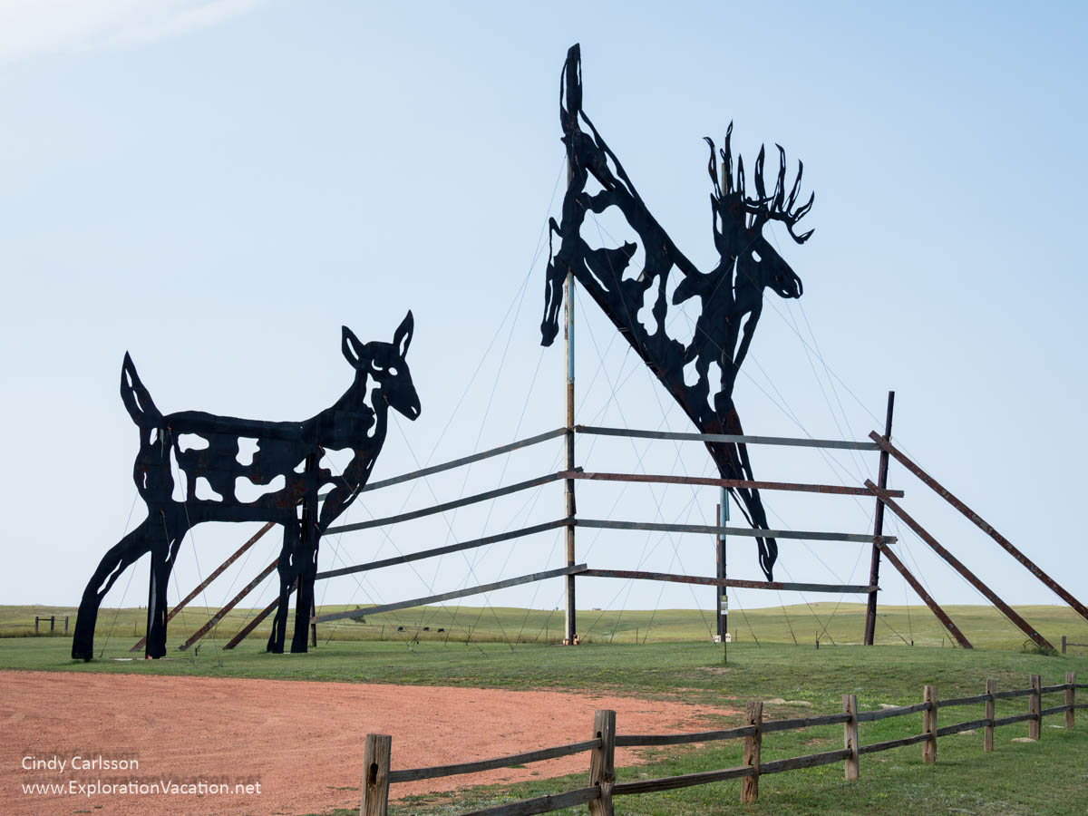 Photo of two giant metal deer by artist Gary Greff along the Enchanted Highway in western North Dakota &copy; Cindy Carlsson at ExplorationVacation.net