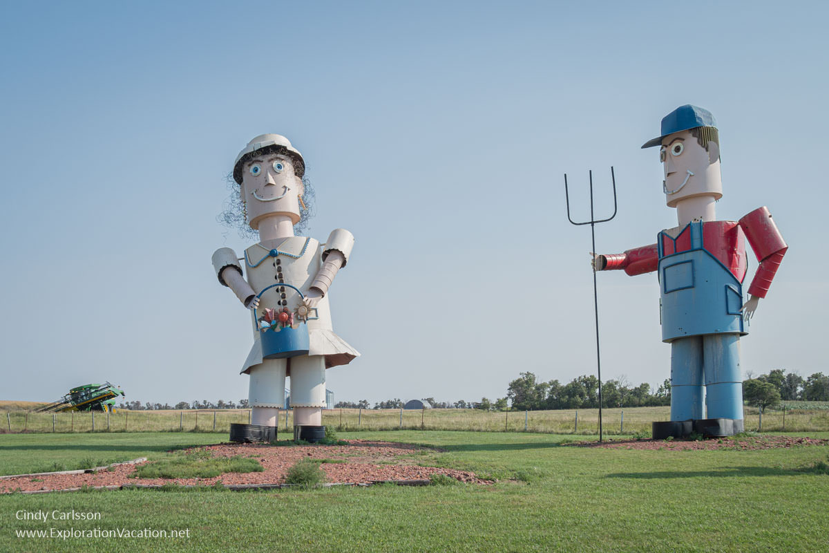 Photo of the mom and dad of Gary Greff&rsquo;s World&rsquo;s Largest Tin Family scrap metal sculpture along the Enchanted Highway in western North Dakota &copy; Cindy Carlsson at ExplorationVacation.net
