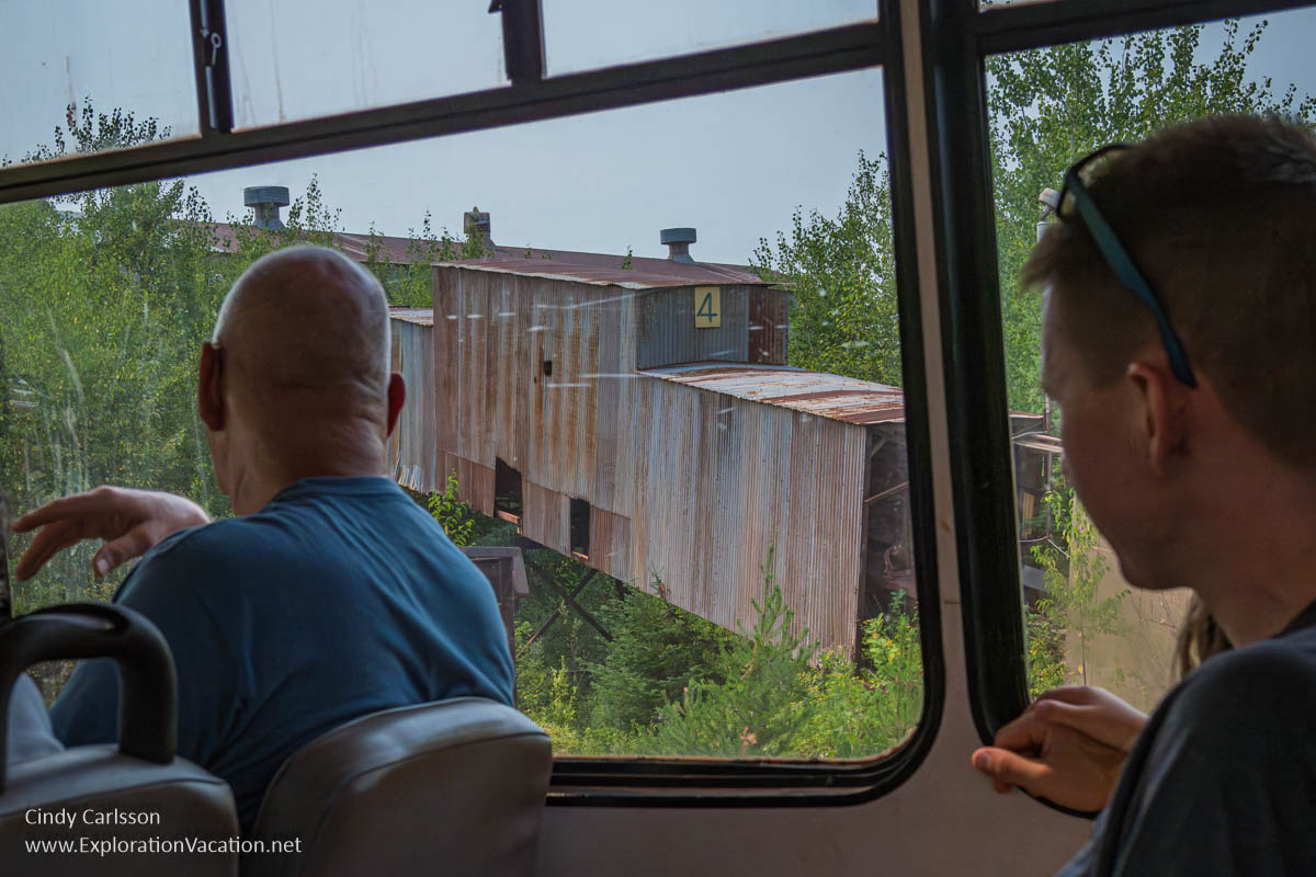 Photo taken through a bus window of the heavy media processing plant at the former Hill Annex Mine State Park in Calumet, Minnesota. (Photo © Cindy Carlsson at ExplorationVacation.net)