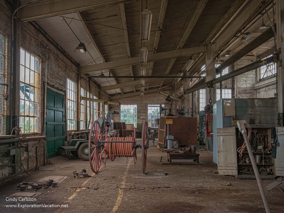 Photo of the interior of the Railroad Equipment Repair Garage at the former Hill Annex Mine State Park in Calumet, Minnesota © Cindy Carlsson ExplorationVacation.net
