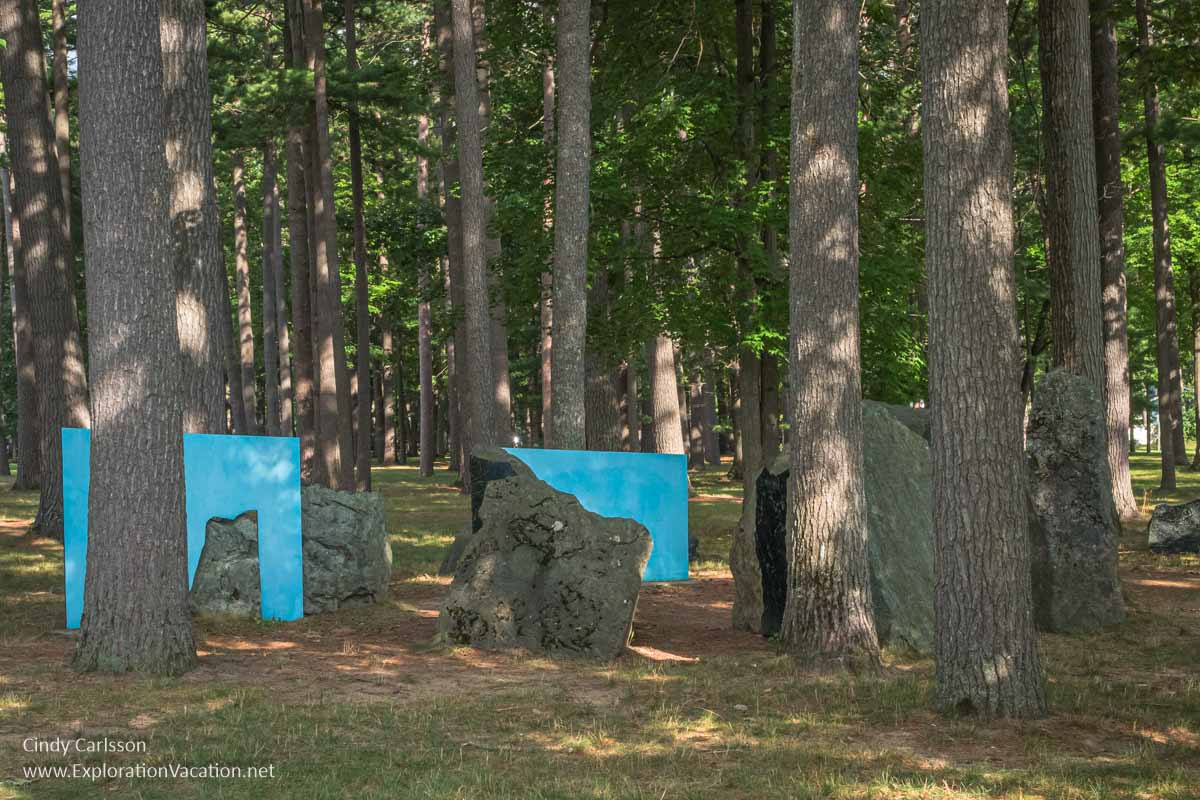 Photo of a portion of “Synergy,” an interactive installation by David Barr on the grounds of the Dennos Museum Center at Northwestern Michigan College in Traverse City, Michigan. (Photo © Cindy Carlsson on ExplorationVacation.net)