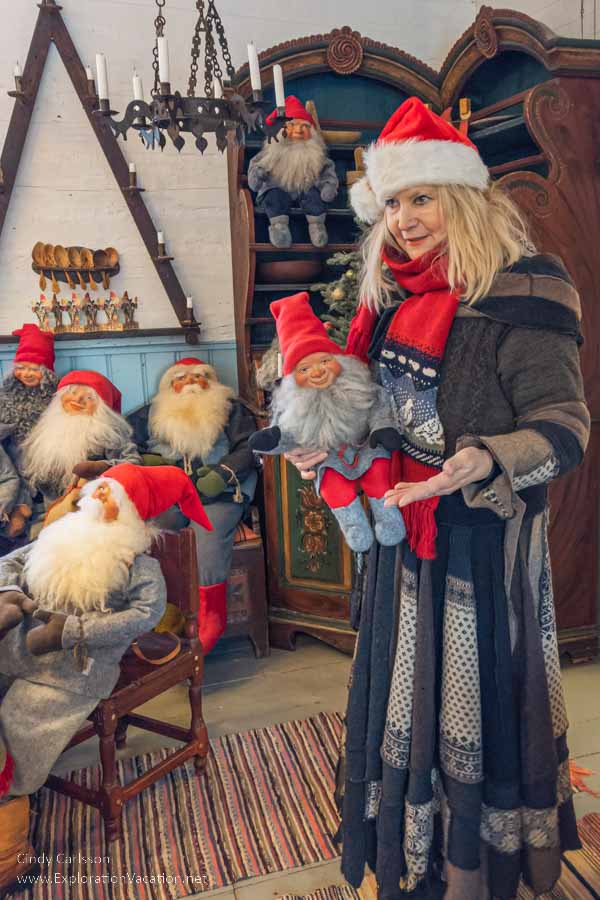 Photo of Eija Porkola and her elves at the Tyynel&auml; Elf Village (Tyynel&auml;n Tonttukyl&auml;) in Larsmo, Finland. (Photos &copy; Cindy Carlsson at ExplorationVacation.net) 