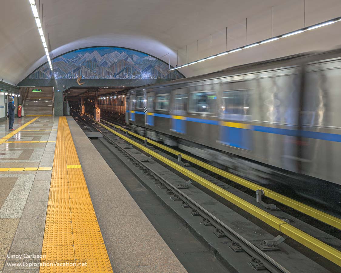 Blurred train coming intot the Alatau Station in Almaty.