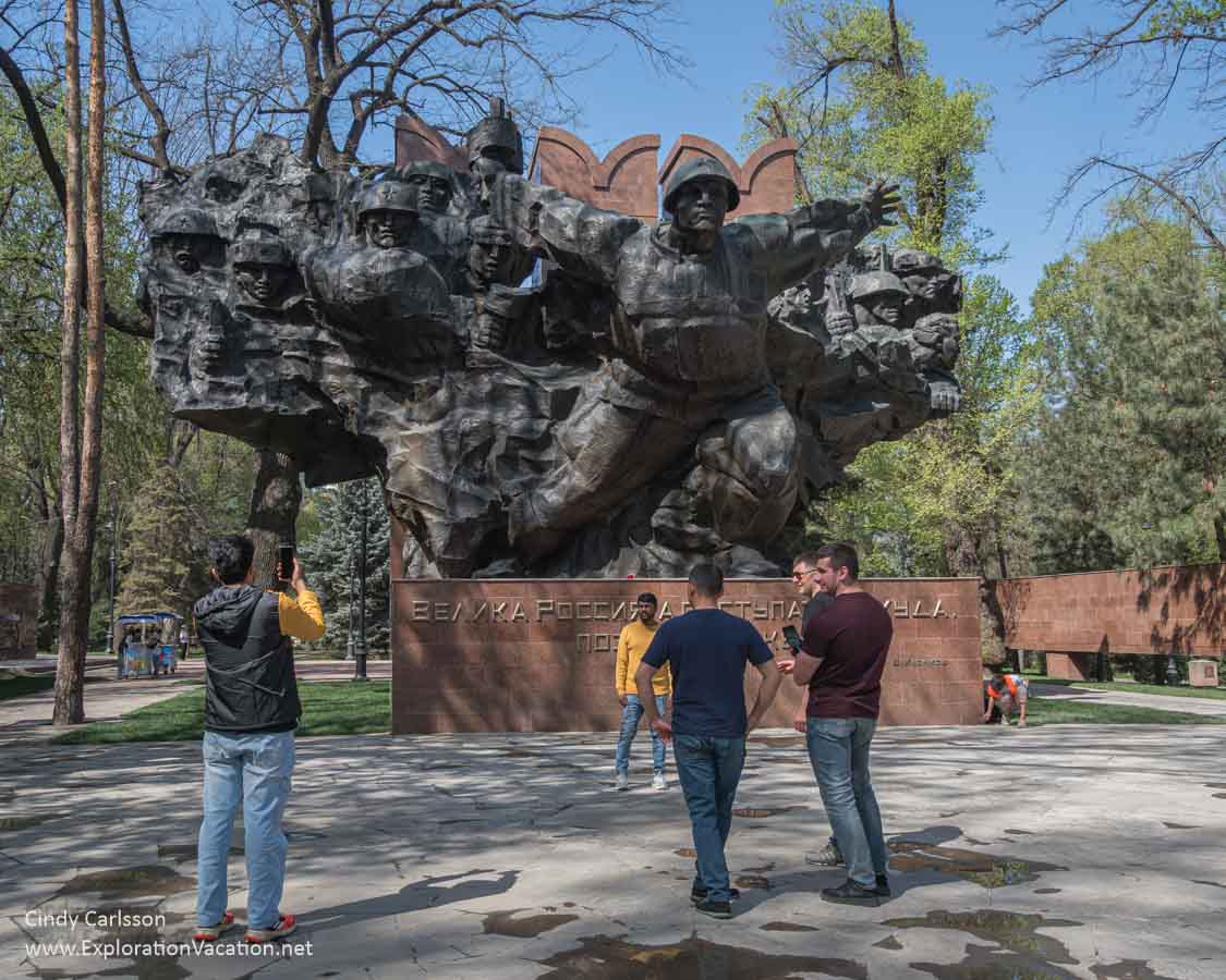 A very large Soviet memorial with figures of soldiers in Almaty
