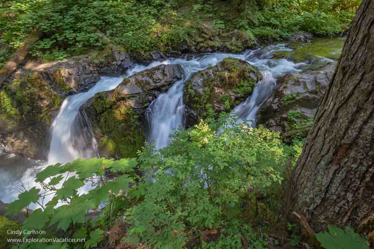 Photo of Sol Duc Falls at Olympic National Park UNESCO World Heritage Site in Washington state. (Photo &copy; Cindy Carlsson on ExplorationVacation.net)