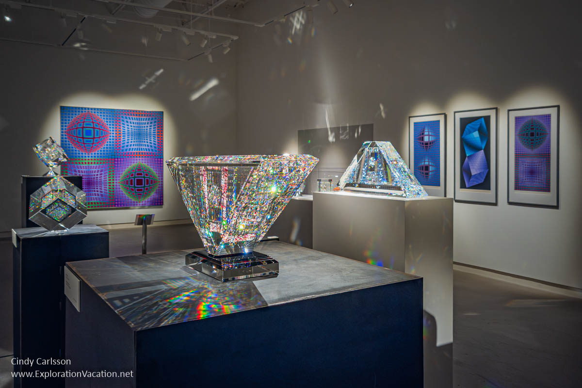 Artwork by artists Jon Kuhn and Victor Vasarely in the Main Gallery at the Cafesjian Art Trust.