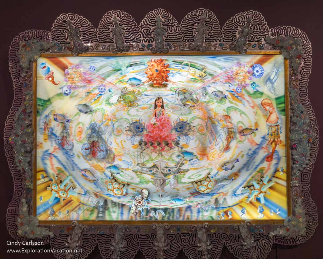 Photo of a girl at her quinceañera party in a lenticular print Miss Mito by Einar and Jamex de la Torre at the Cafesjian Art Trust in Minnesota. (Photo © Cindy Carlsson on ExplorationVacation.net)