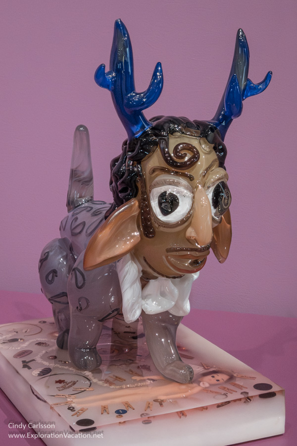 A blown-glass sculpture of the musician Prince as a spirit creature by Einar and Jamex de la Torre.