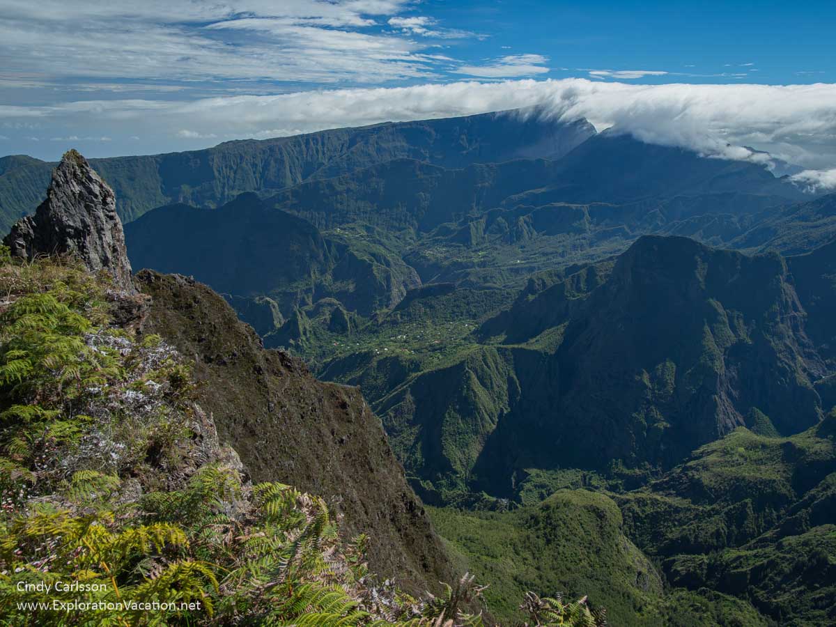 Looking into the Cirque de Mafate and mountains from a section of the Maido overlook trail.