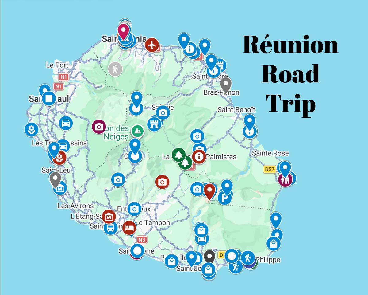 Link to map showing things to do on Reunion Island that links to Google My Maps.