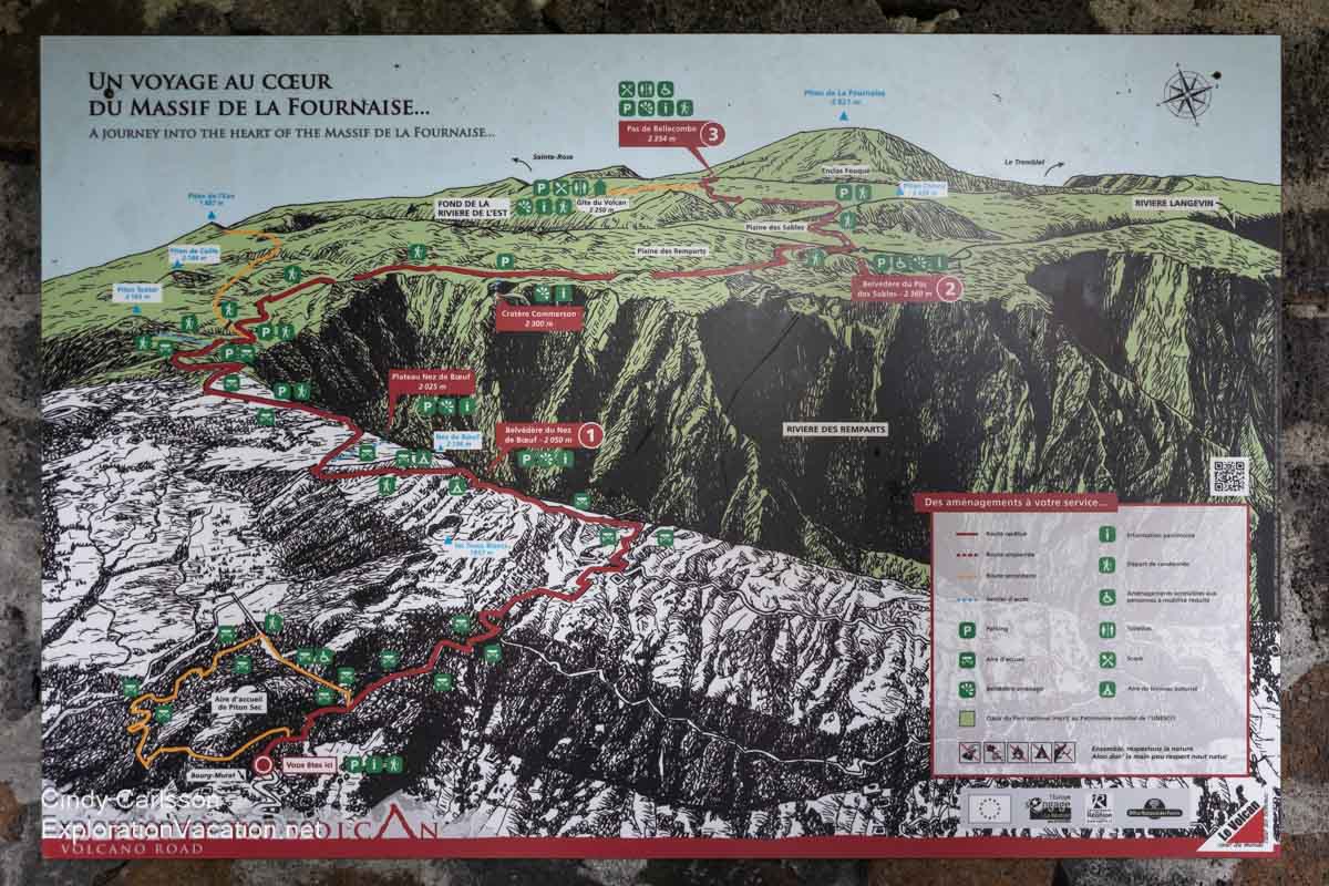 A sign marking stops along the Route of the Volcano.